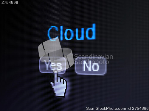 Image of Cloud networking concept: Cloud on digital computer screen