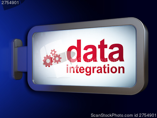Image of Data concept: Data Integration and Gears on billboard background