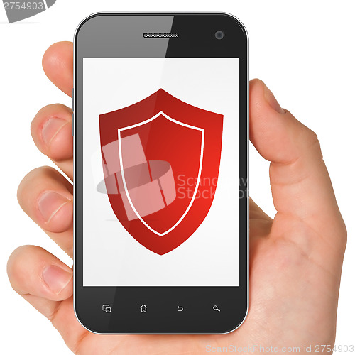 Image of Safety concept: Shield on smartphone