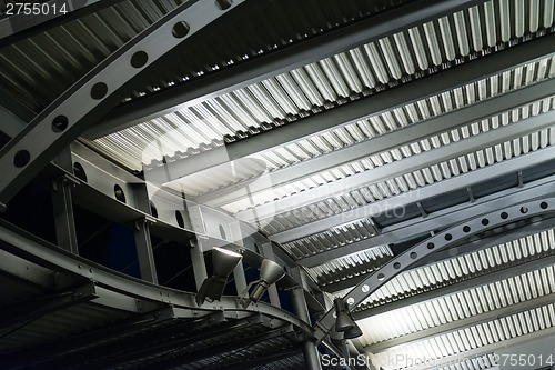 Image of Metal roof structure of a modern building