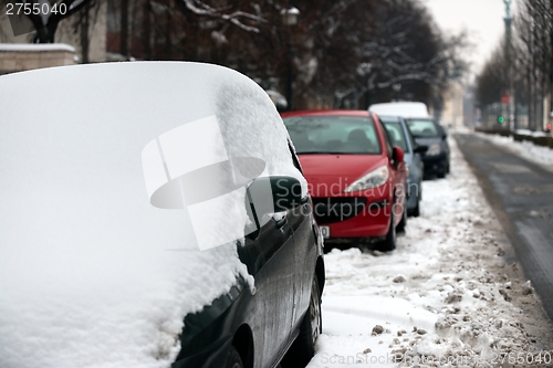 Image of Cars covered in snow after blizzard