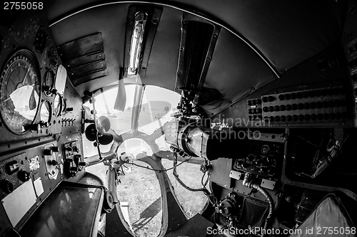 Image of Interior of an old aircraft with control panel