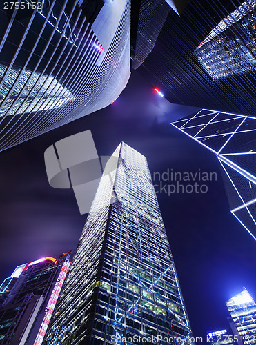 Image of Skyscraper in Hong Kong from low angle at night