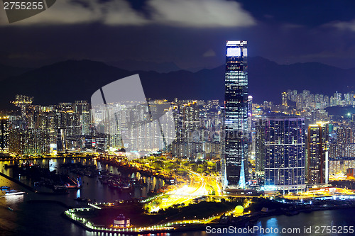 Image of Kowloon peninsula in Hong Kong at night