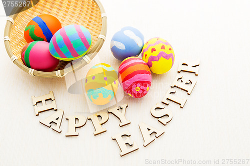 Image of Colourful design easter egg with wooden word