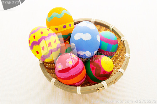 Image of Pinted colourful easter egg in basket