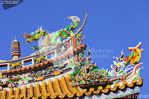 Image of Roof eave with dragon statue