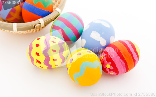 Image of Colourful easter egg in basket