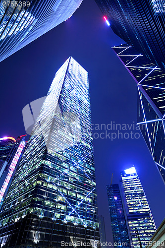 Image of Office building to sky at night