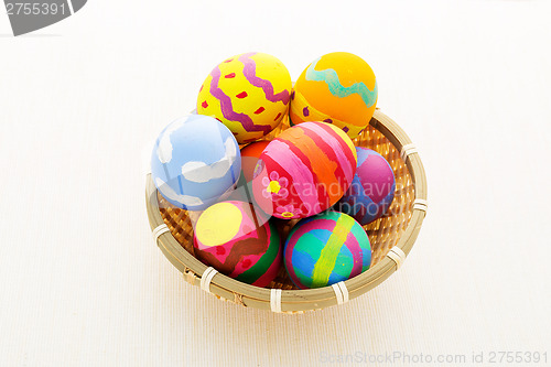 Image of Colourful easter egg in basket