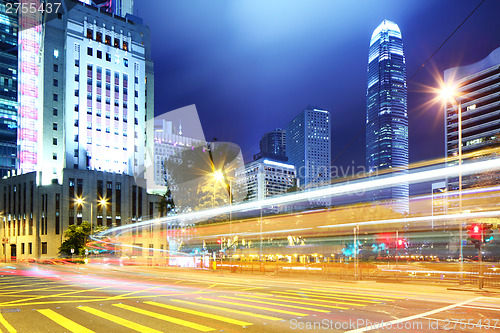 Image of Hong Kong city with traffic at night