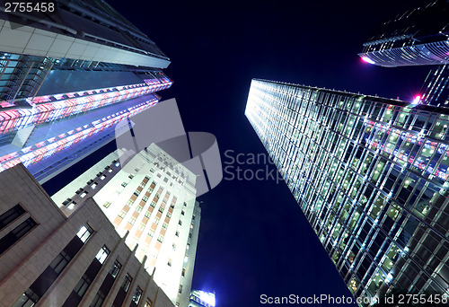 Image of Modern building from low angle at night