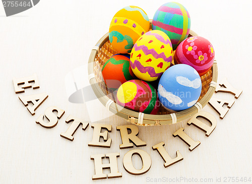 Image of Painted easter egg with wooden text