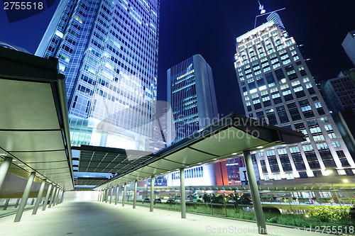 Image of Financial district in Hong Kong at night