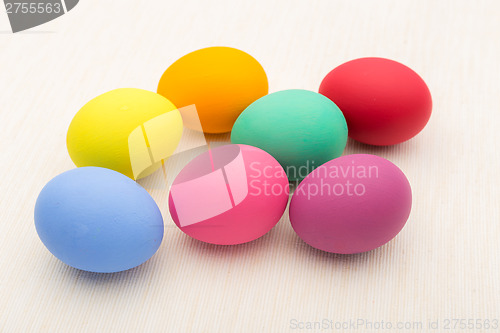 Image of Colourful easter egg on linen background