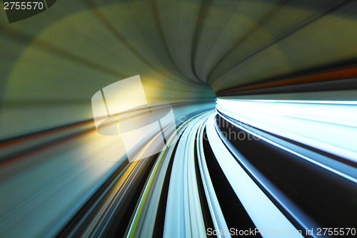 Image of Fast moving train trail in tunnel