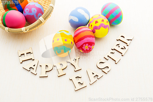 Image of Painted easter egg with wooden text