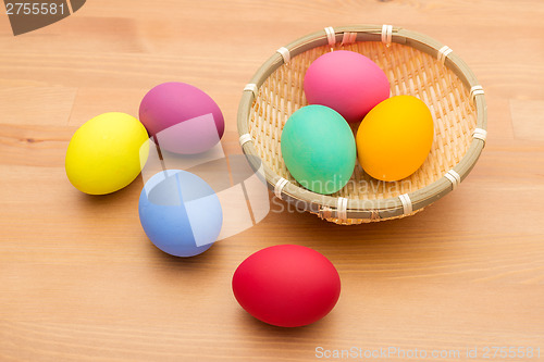 Image of Colourful easter egg in basket