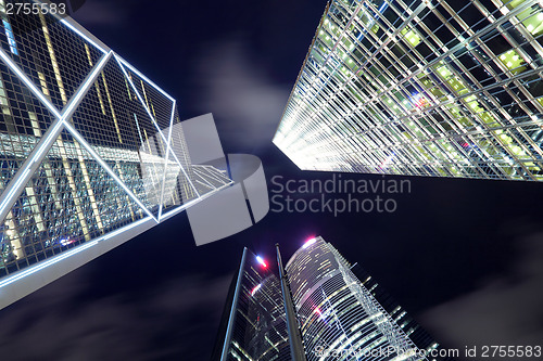 Image of Skyscraper view in Hong Kong at night