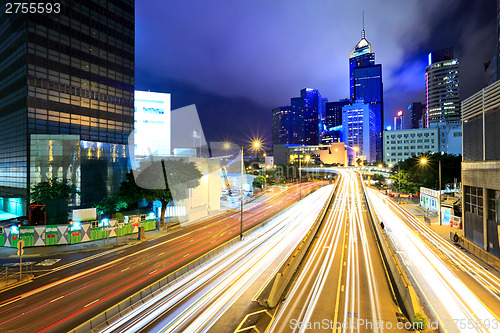 Image of Fast moving traffic in Hong Kong at night