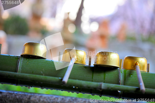 Image of Bamboo water fountain in Japanese garden