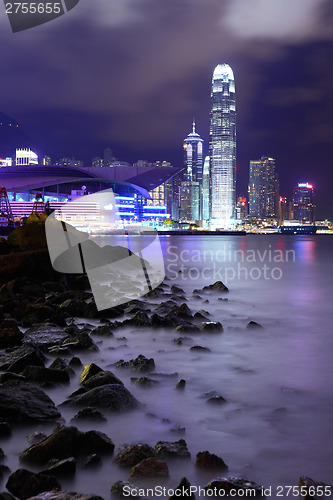 Image of Hong Kong downtown with beach at night