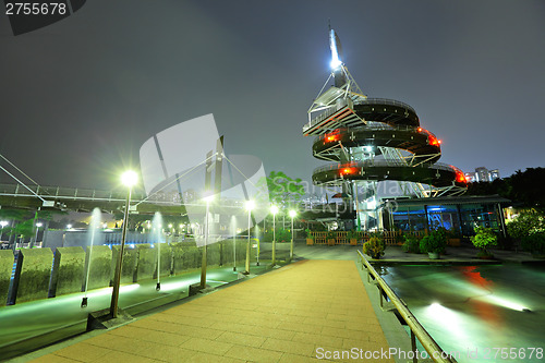 Image of Spiral Lookout Tower of Tai Po Waterfront Park in Hong Kong 