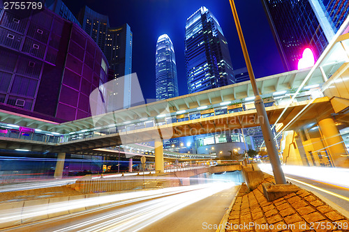 Image of Hong Hong city with traffic trail at night
