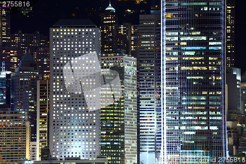 Image of Central business district in Hong Kong at night