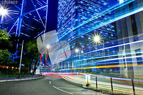 Image of Hong Kong city with traffic trail at night