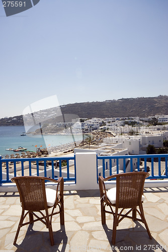 Image of view from hotel suite of greek island beach