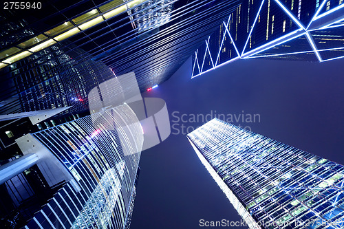 Image of Modern building to sky at night