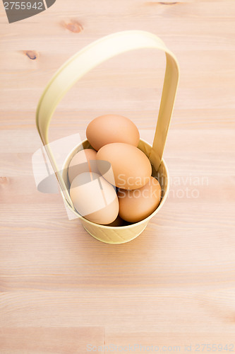Image of Brown chicken egg in bucket