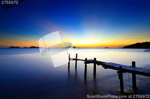Image of Sunset seascape with wooden pier