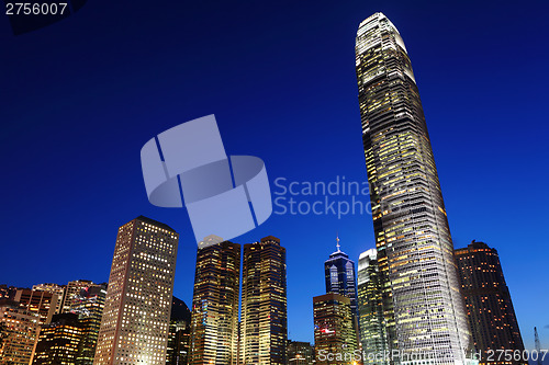 Image of Central business district in Hong Kong at night