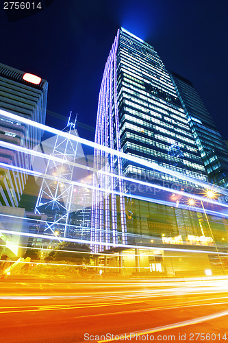 Image of Hong Kong city with traffic trail at night