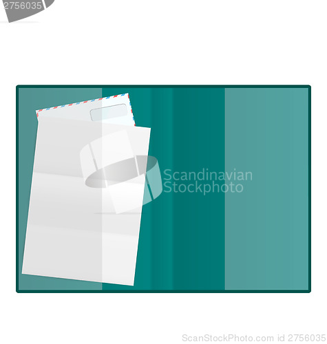 Image of Open folder with paper and envelope, isolated on white backgroun
