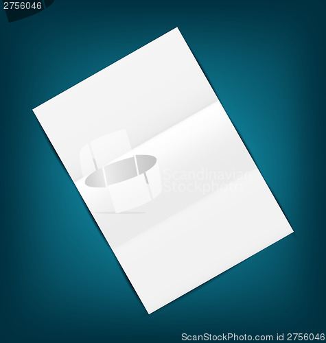 Image of Empty paper sheet with shadows, on blue background