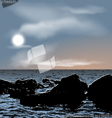 Image of Nature background, sea stones during dusk