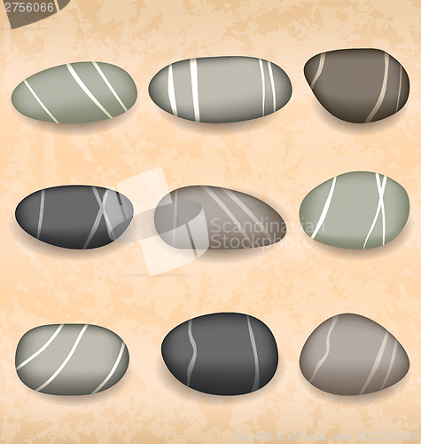 Image of Sea pebbles collection on sand background