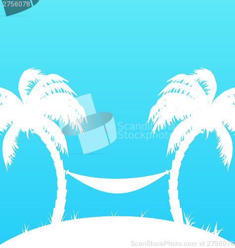 Image of Tropical paradise background with palm trees and hammock