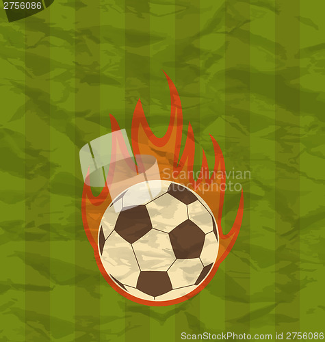 Image of Retro football flyer with ball in fire flames