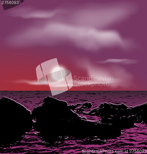 Image of Outdoor background, sea stones during night