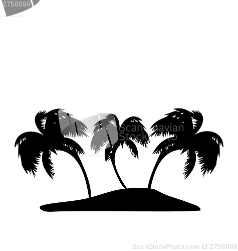 Image of Tropical island with palm trees silhouette