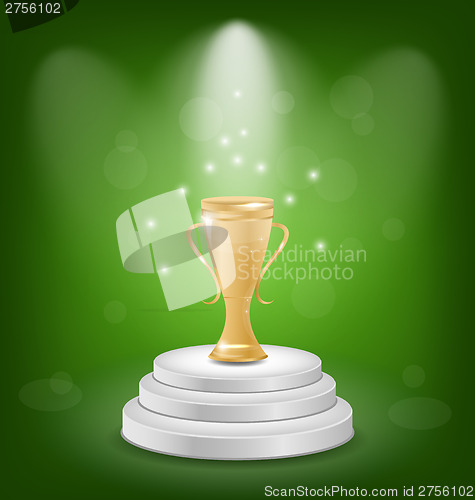 Image of Football cup on podium, light background