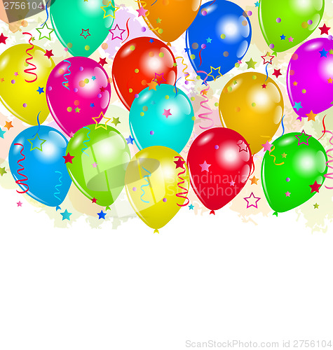 Image of Set party balloons, confetti with space for text 