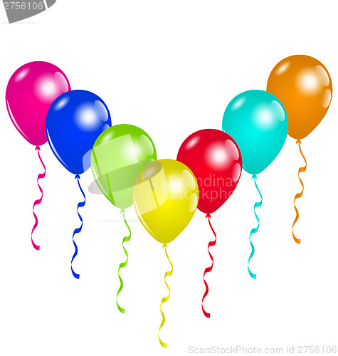 Image of Holiday background with party balloons, space for text