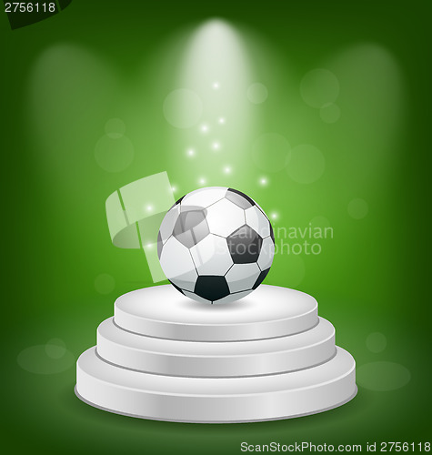 Image of Football ball on white podium with light