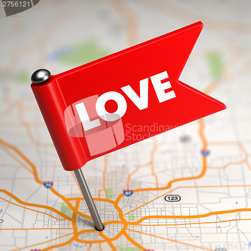 Image of Love Concept - Small Flag on a Map Background.