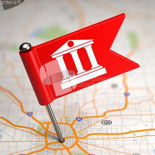 Image of Bank Sign - Small Flag on a Map Background.